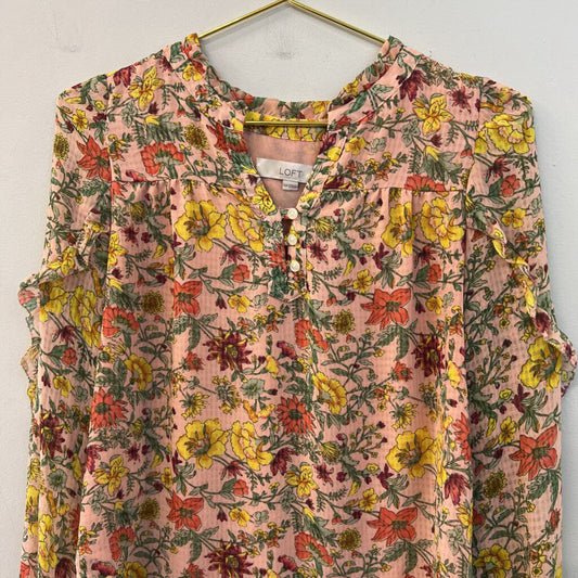 Loft Pink/ Multi Flower Print Long Sleeve Top Extra Small Petite
