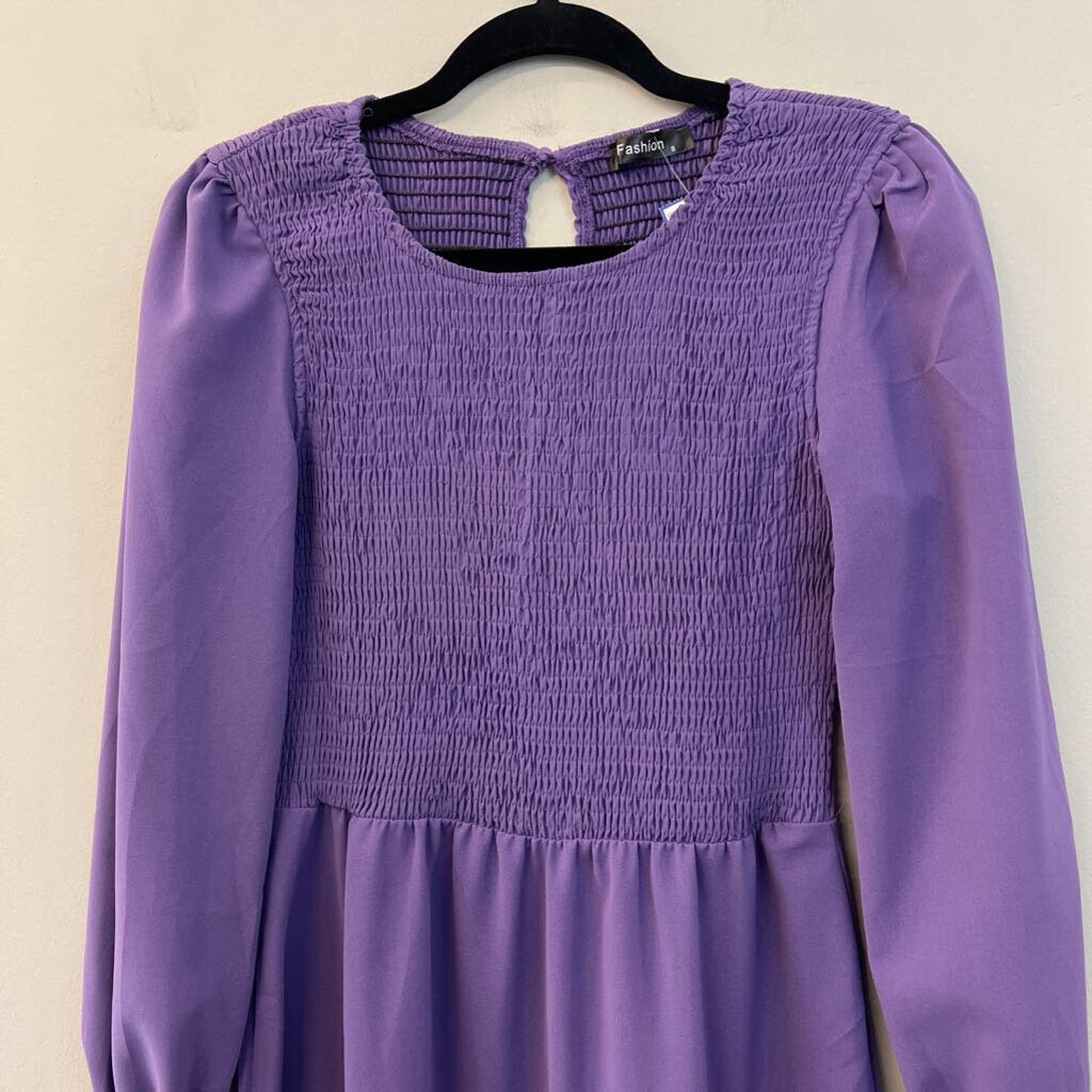 Purple Smocked Top Long Sleeve Maxi Dress Small