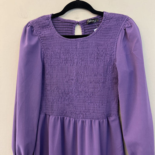Purple Smocked Top Long Sleeve Maxi Dress Small