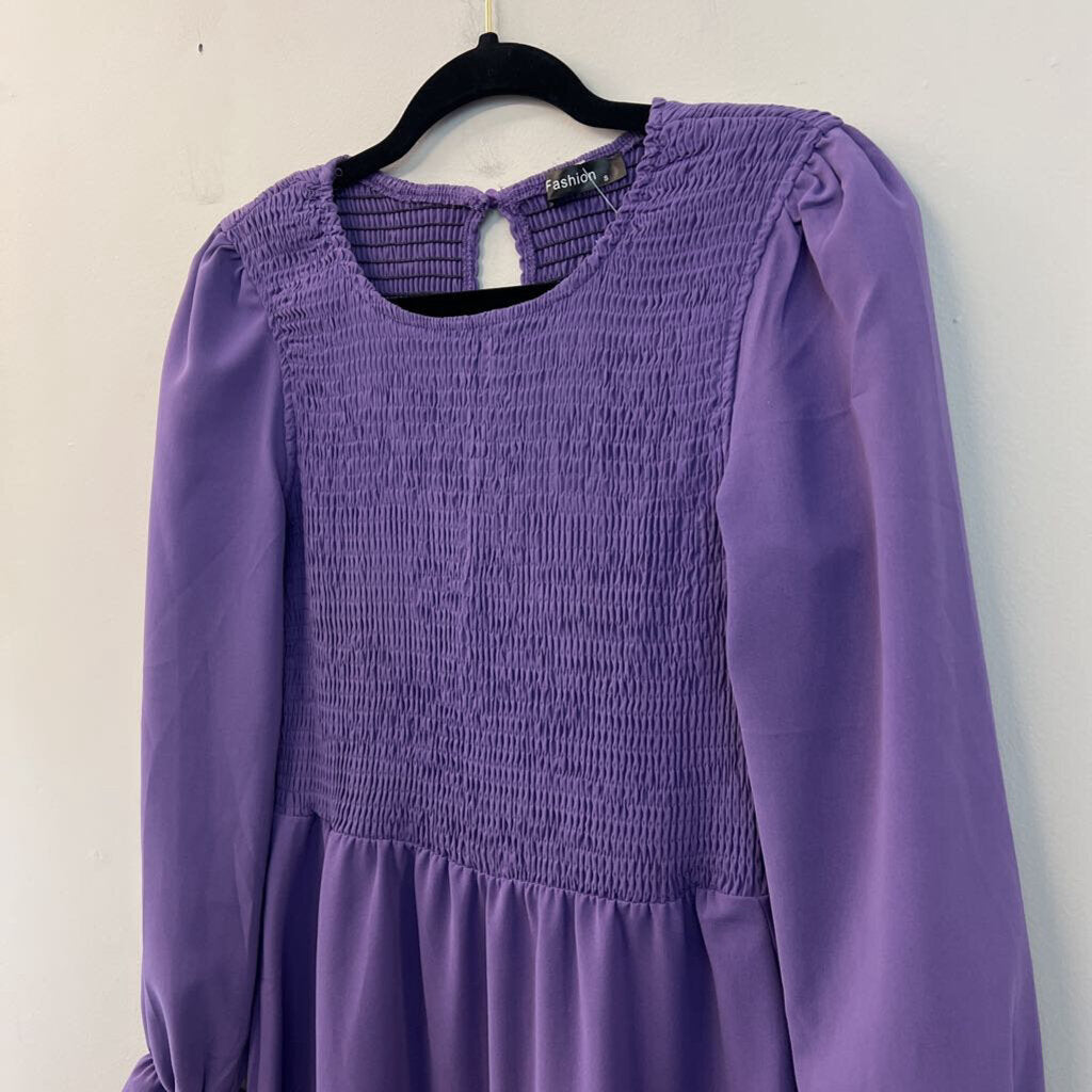 Purple Smocked Top Long Sleeve Maxi Dress Small