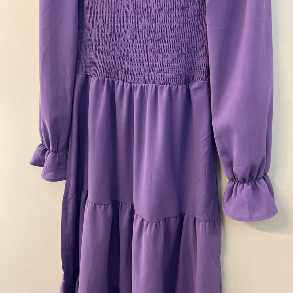 Purple Smocked Top Long Sleeve Maxi Dress Small