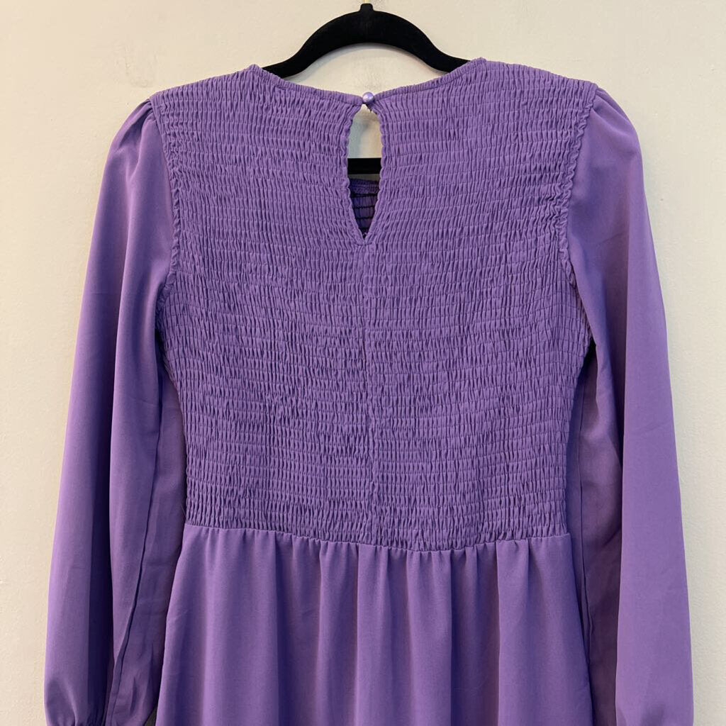 Purple Smocked Top Long Sleeve Maxi Dress Small