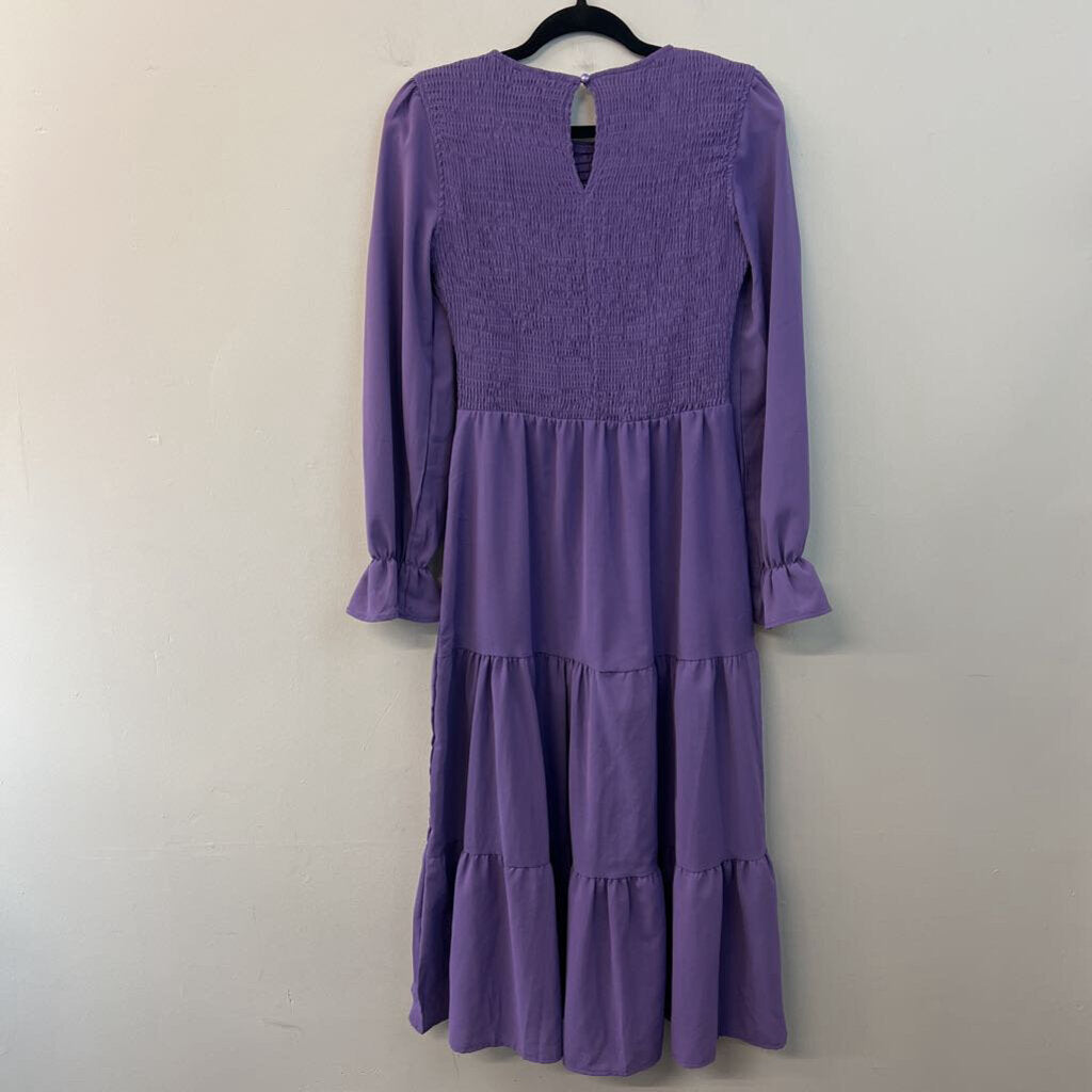 Purple Smocked Top Long Sleeve Maxi Dress Small
