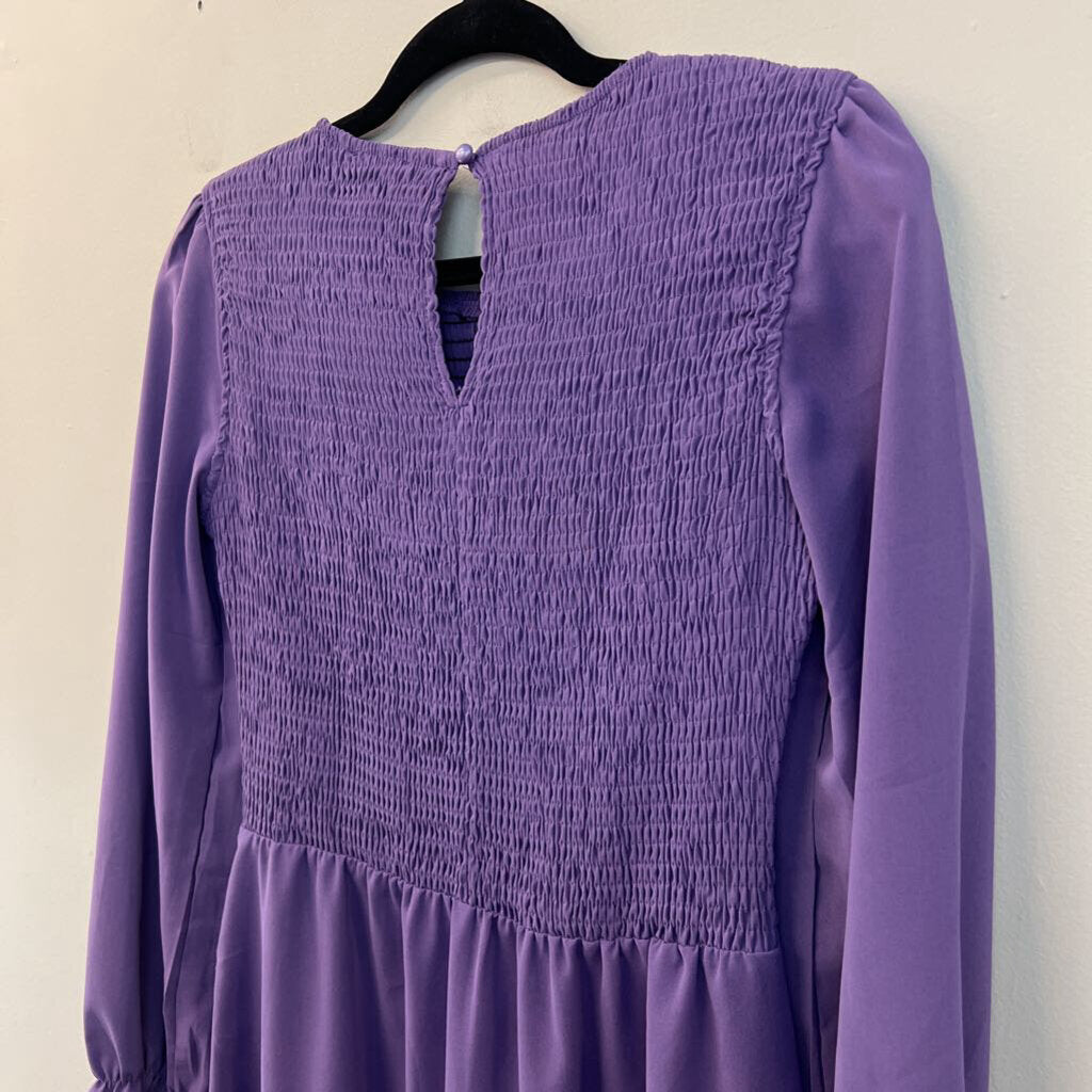Purple Smocked Top Long Sleeve Maxi Dress Small