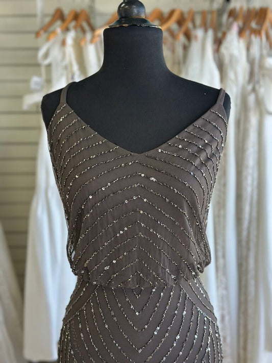 Adrianna Papell Brown Beaded/ Sequin Long Formal Dress 12