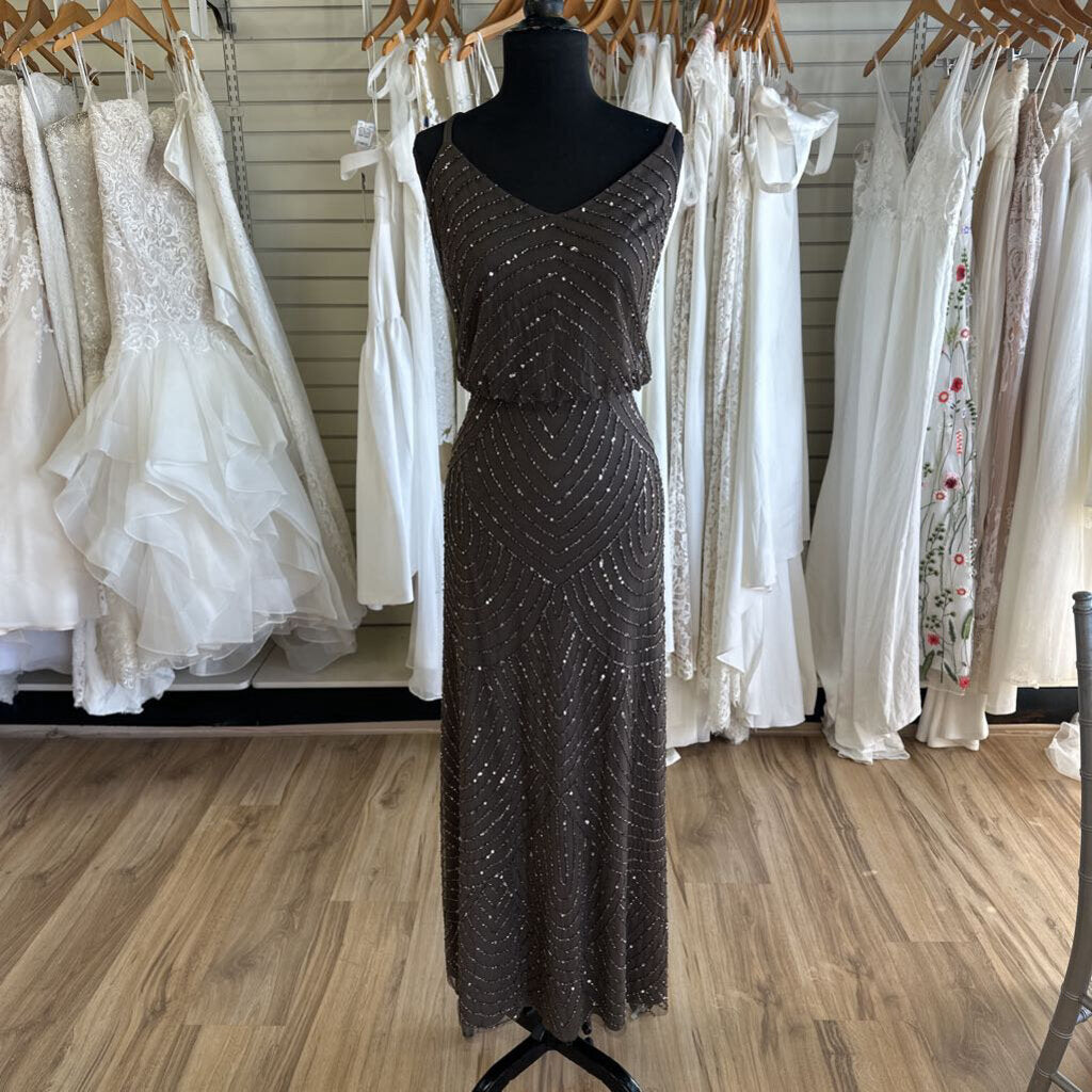 Adrianna Papell Brown Beaded/ Sequin Long Formal Dress 12