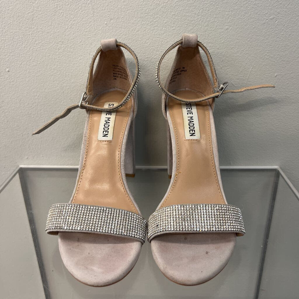 Steve Madden Mauve Sparkle Ankle Strap Block Heels 7