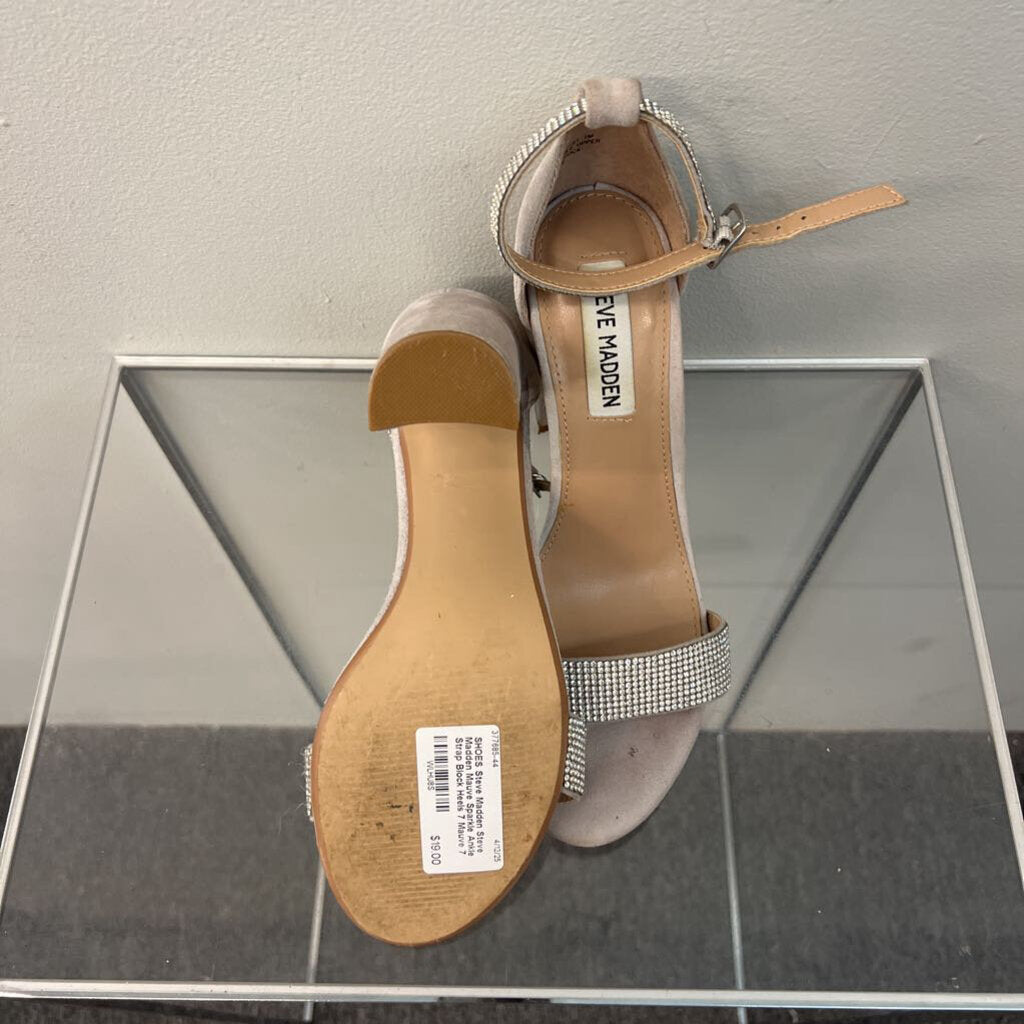 Steve Madden Mauve Sparkle Ankle Strap Block Heels 7