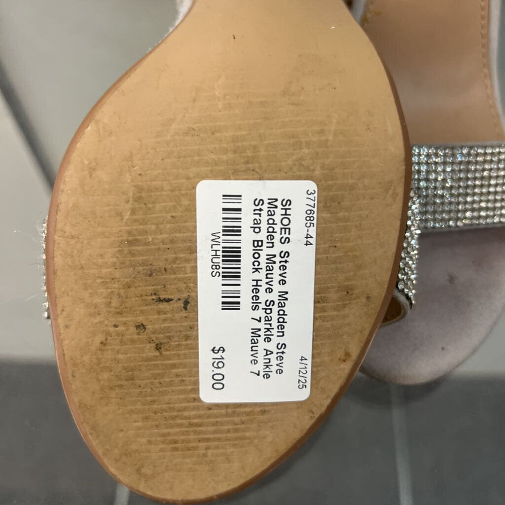 Steve Madden Mauve Sparkle Ankle Strap Block Heels 7