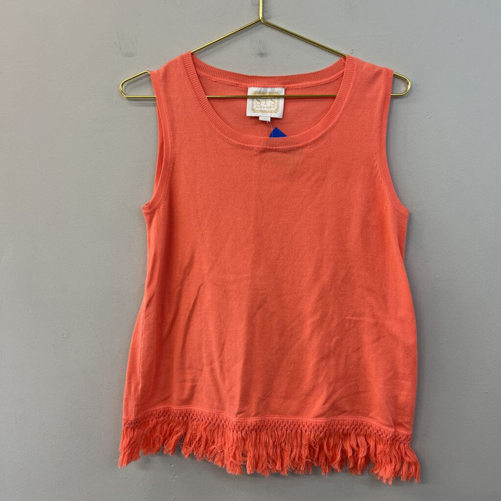 Sail to Sable Coral Fringe Hem Tank Top Small