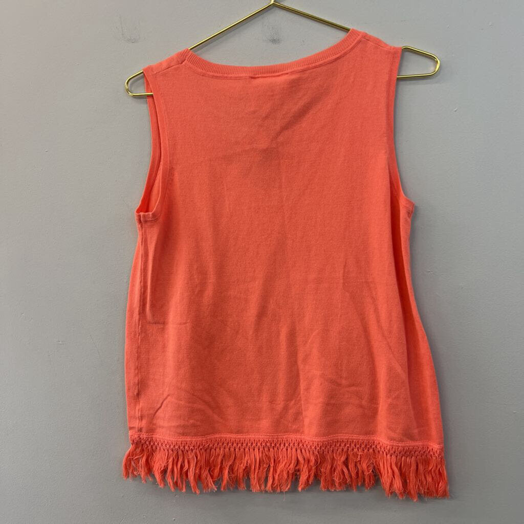 Sail to Sable Coral Fringe Hem Tank Top Small