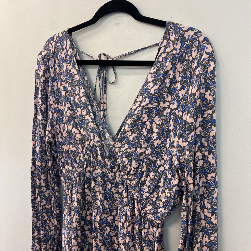 Heyson Blue/ Pink Print Long Sleeve Dress Large