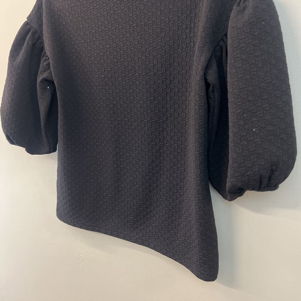 Anthropologie Black Textured Short Puff Sleeve Top Extra Small