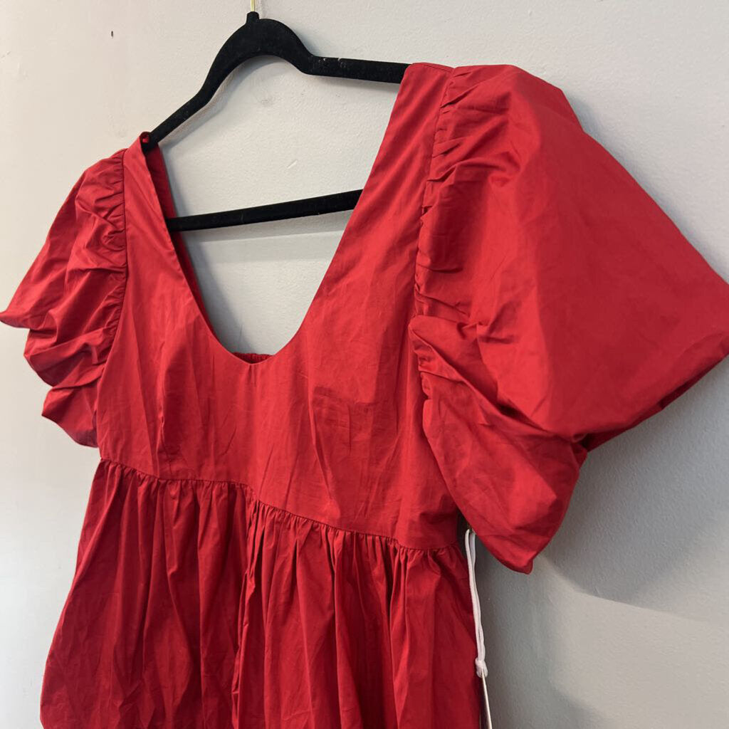 Hyacinth House Red Short Puff Sleeve Baby Doll Top Small