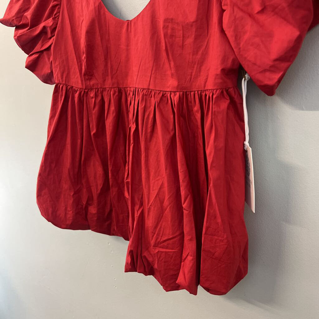Hyacinth House Red Short Puff Sleeve Baby Doll Top Small