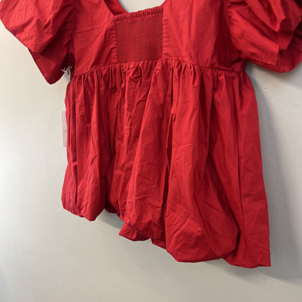 Hyacinth House Red Short Puff Sleeve Baby Doll Top Small