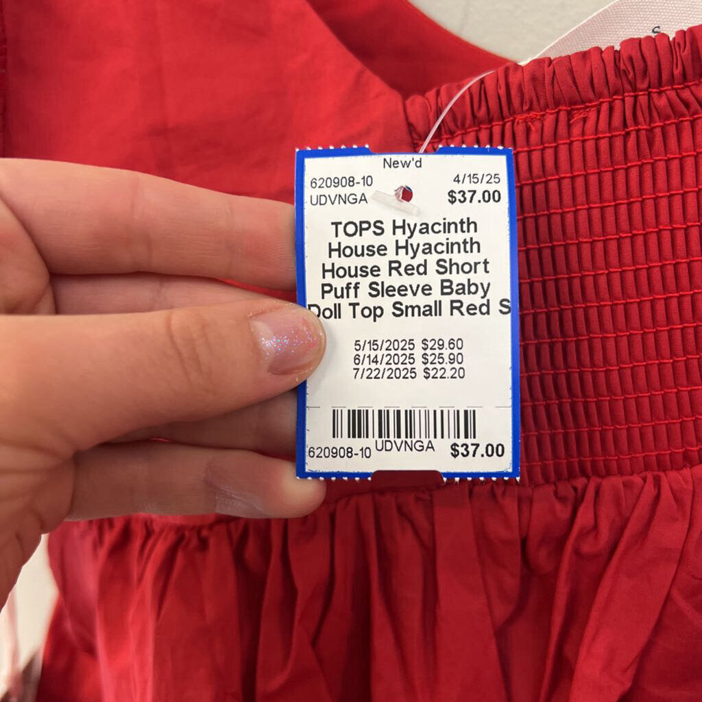 Hyacinth House Red Short Puff Sleeve Baby Doll Top Small