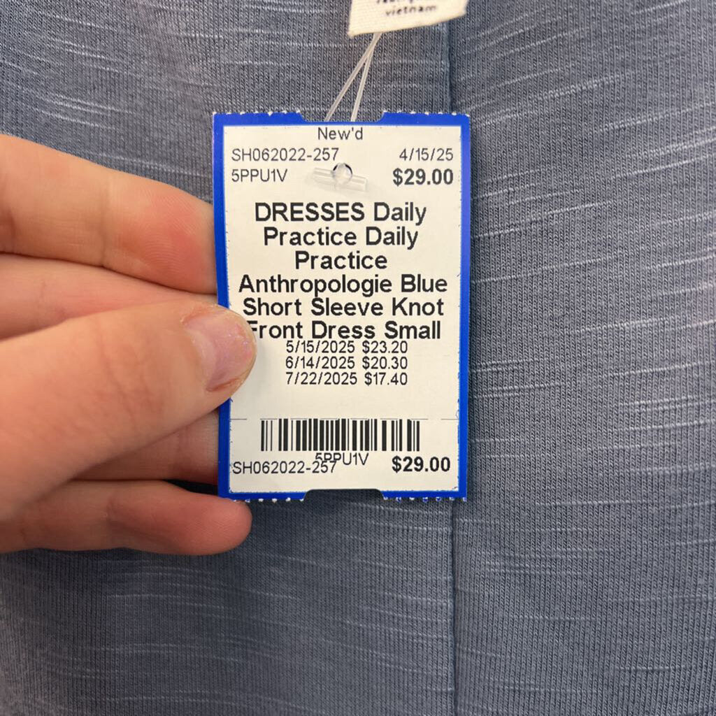 Daily Practice Anthropologie Blue Short Sleeve Knot Front Dress Small