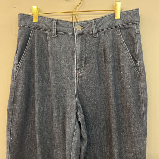 Dark Wash Wide Leg Chambray Jean Trouser Pants 6