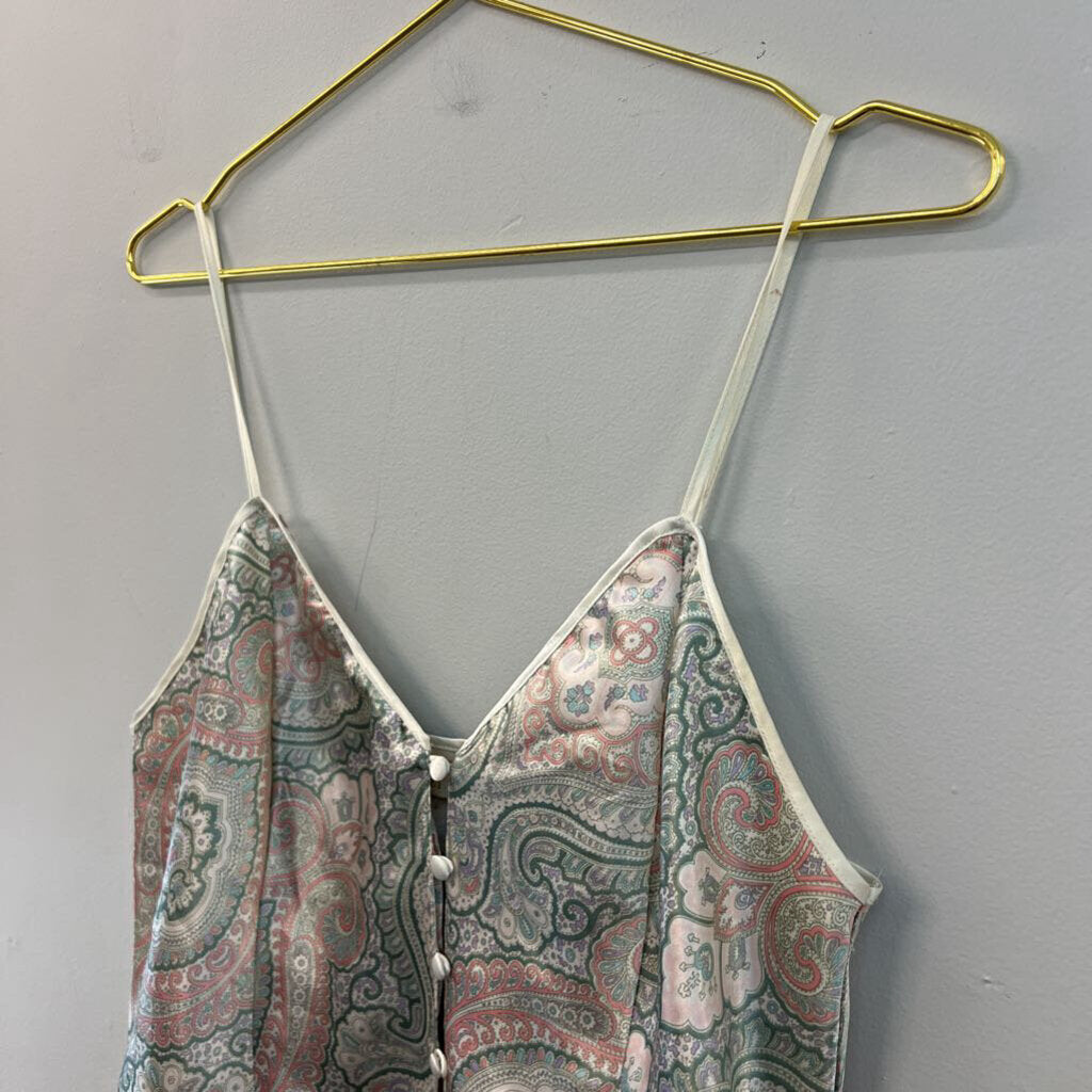 Victoria's Secret Cream/ Multi Silky Paisley Print Button Front Tank Medium