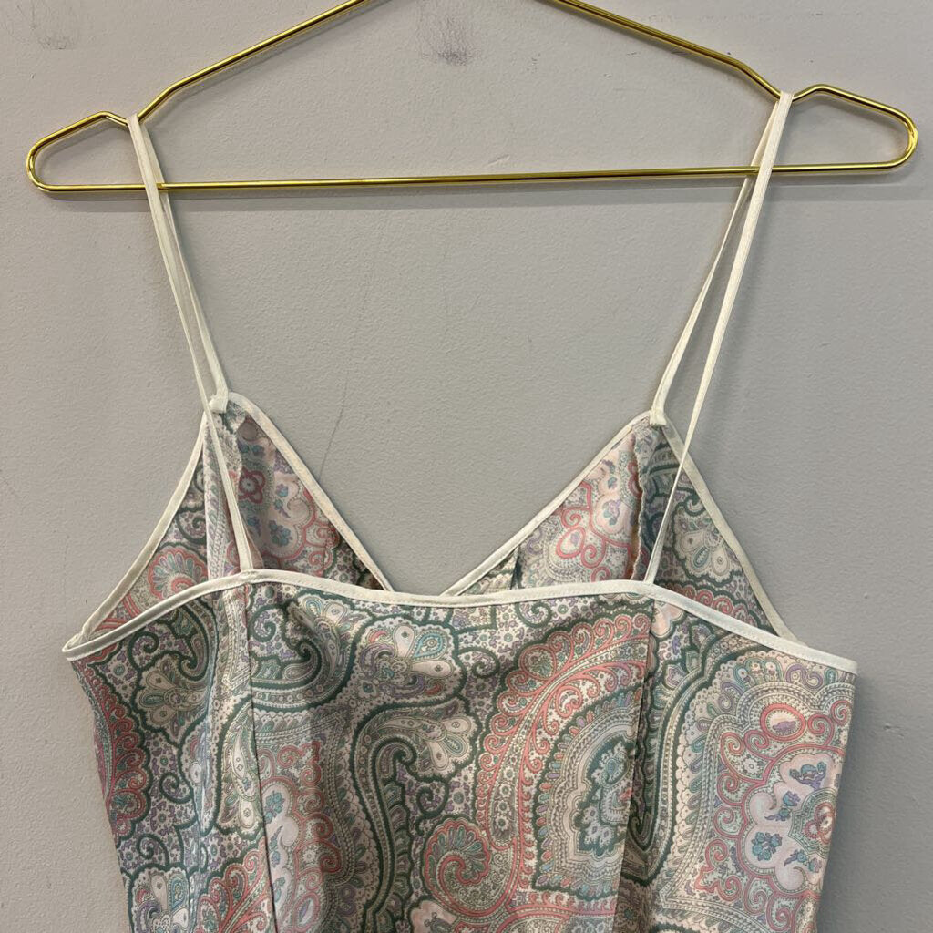 Victoria's Secret Cream/ Multi Silky Paisley Print Button Front Tank Medium