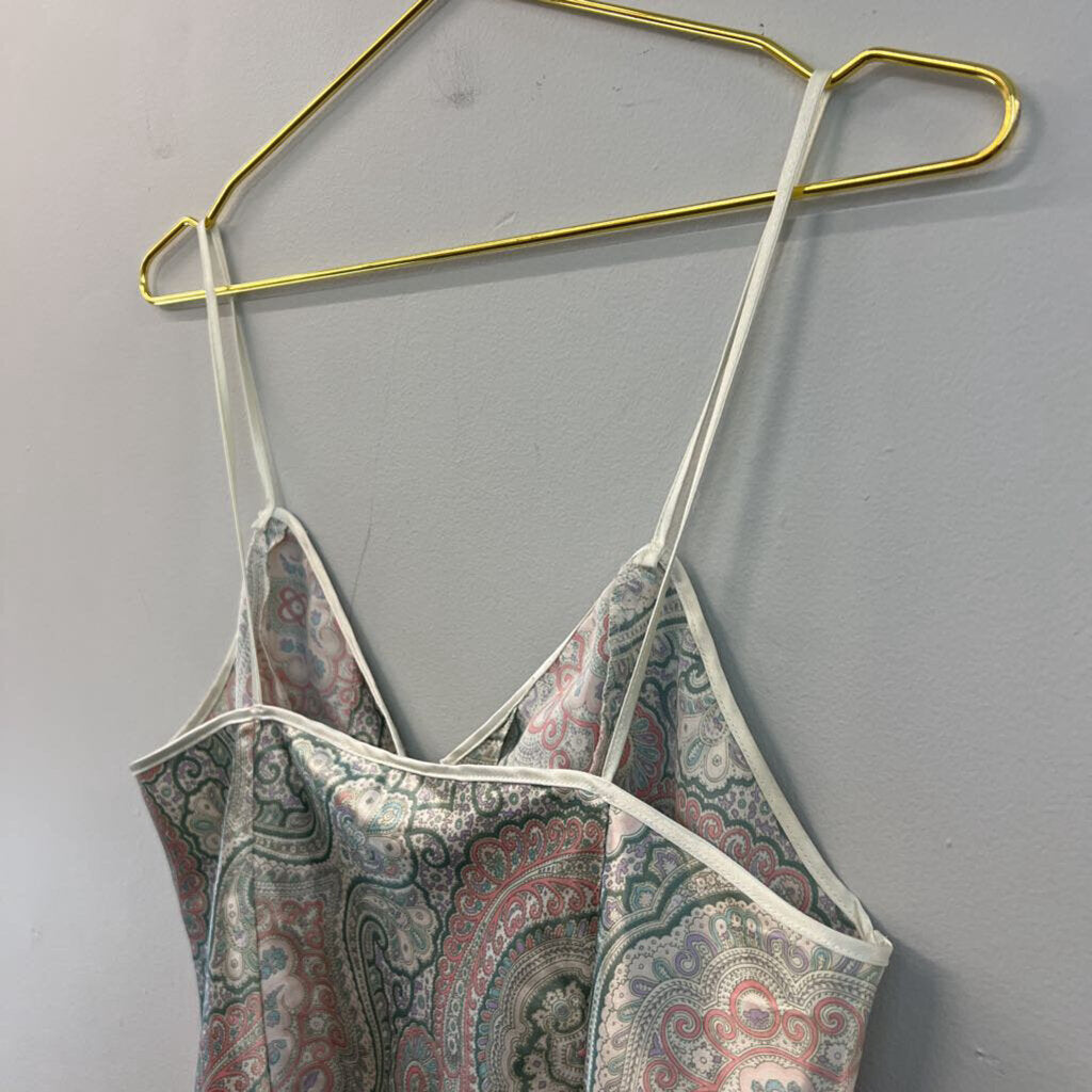 Victoria's Secret Cream/ Multi Silky Paisley Print Button Front Tank Medium