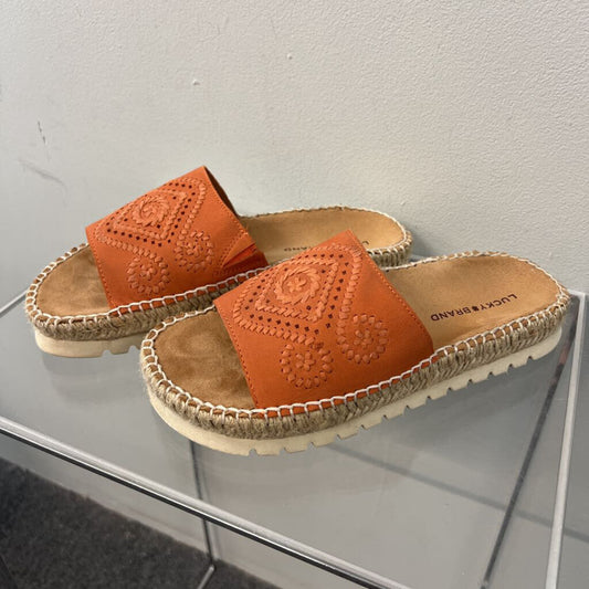 Lucky Brand Orange Leather Platform Slip On Sandals 6.5