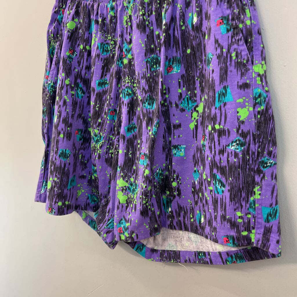 Vintage Surf Gear Purple/ Multi Retro Print Pull On Shorts Medium