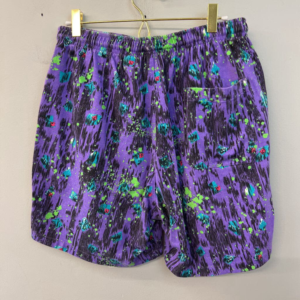 Vintage Surf Gear Purple/ Multi Retro Print Pull On Shorts Medium