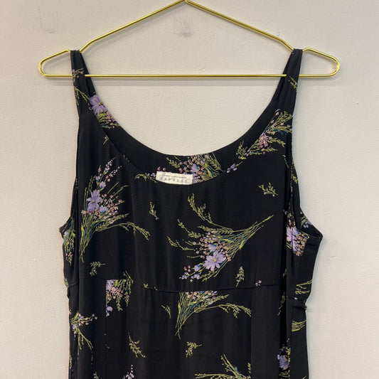 Vintage Express Black/ Purple Flower Print Tank Maxi Dress 11/12