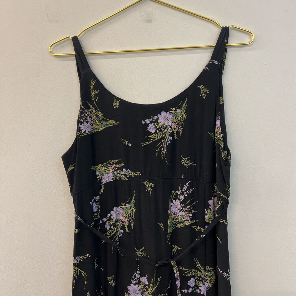 Vintage Express Black/ Purple Flower Print Tank Maxi Dress 11/12