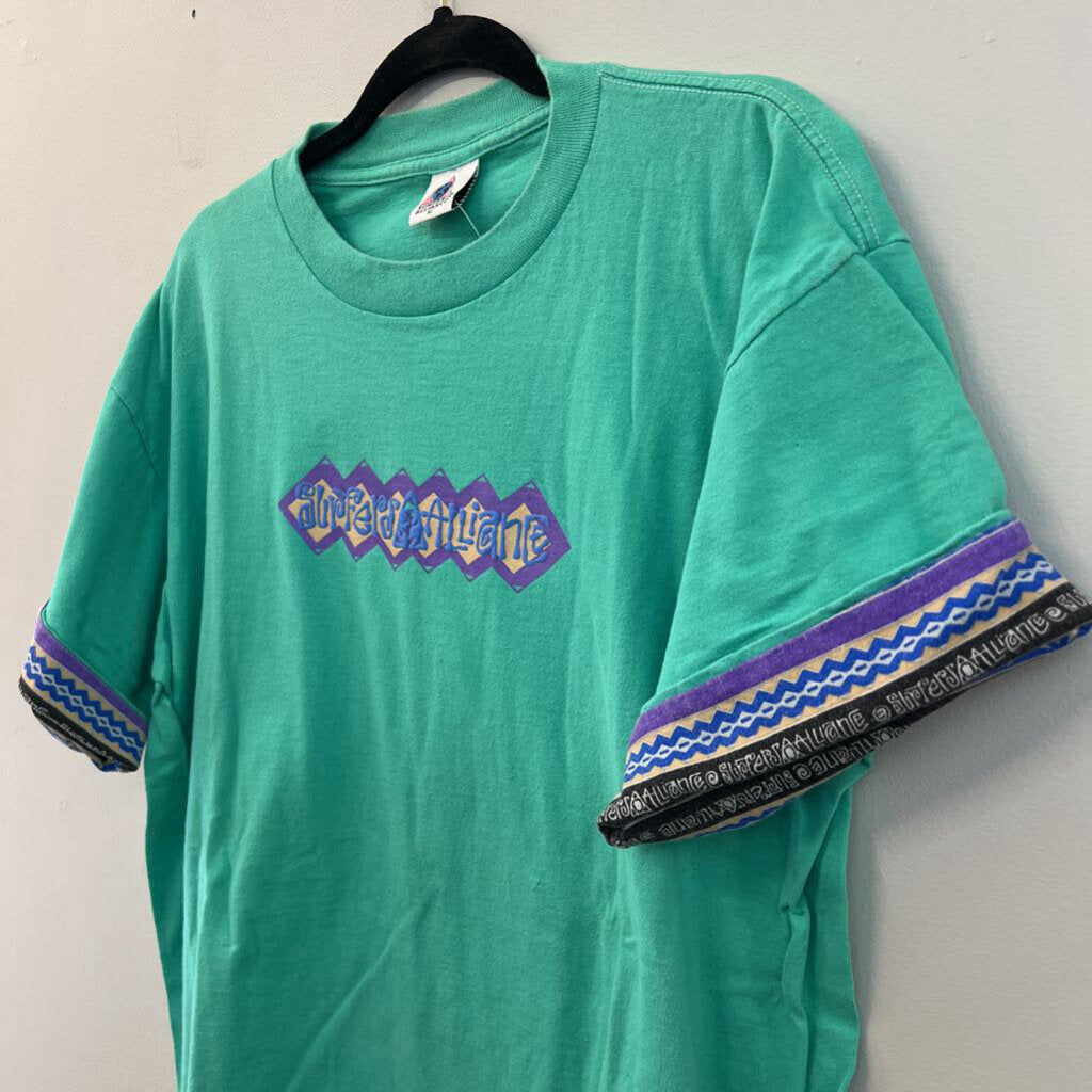 Vintage Surfers Alliance Mint Green/ Multi Retro Print Short Sleeve Graphic Tee Extra Large