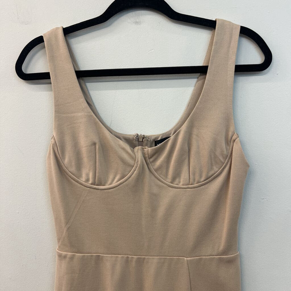 Kittenish Light Brown Corset Top Fitted Midi Dress Medium