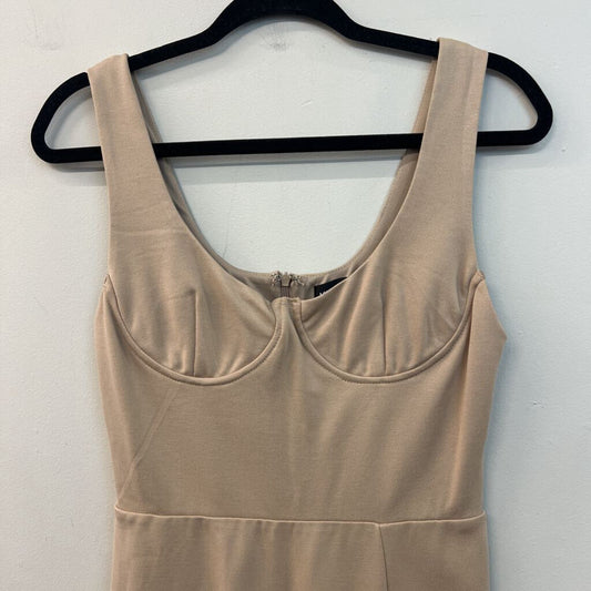 Kittenish Light Brown Corset Top Fitted Midi Dress Medium