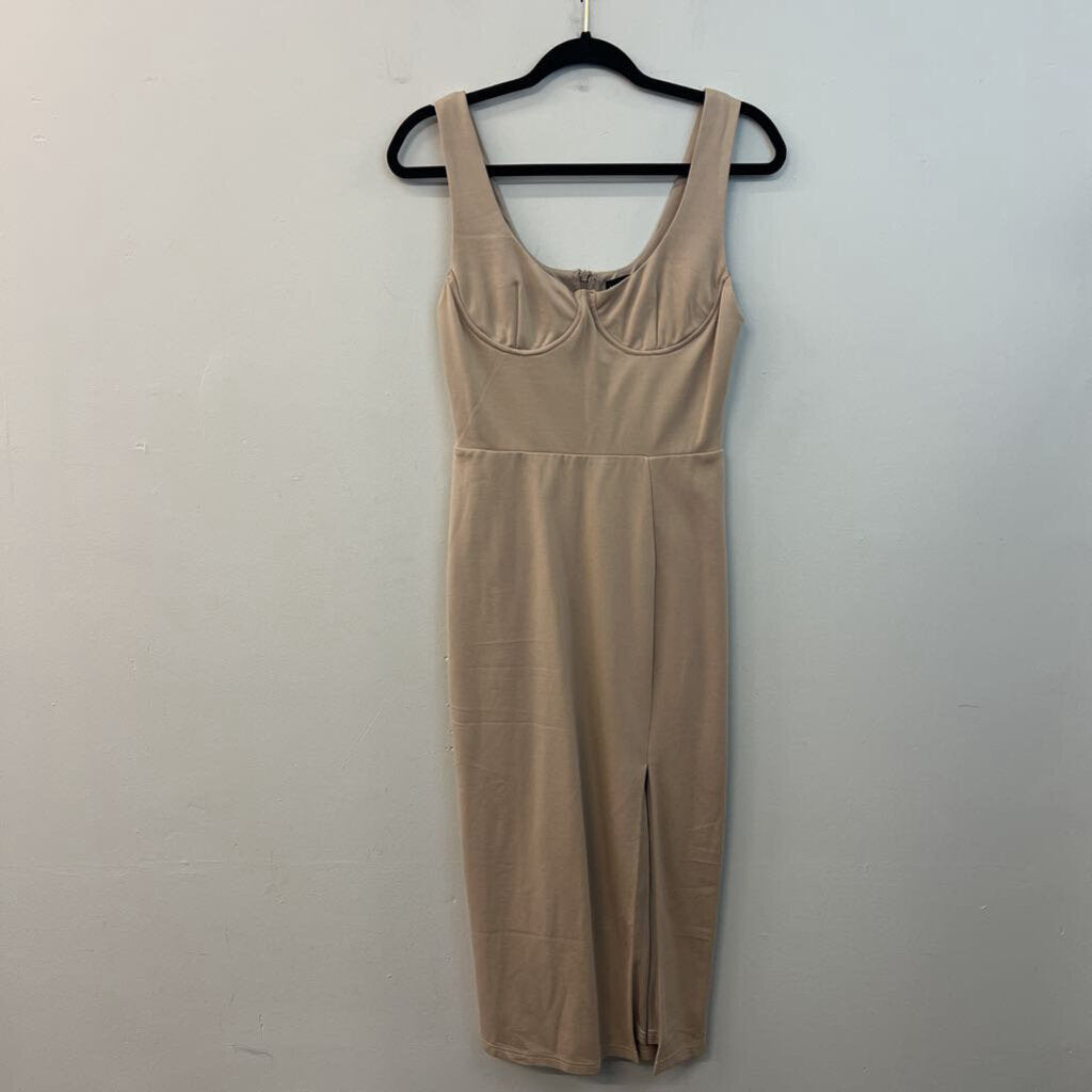 Kittenish Light Brown Corset Top Fitted Midi Dress Medium