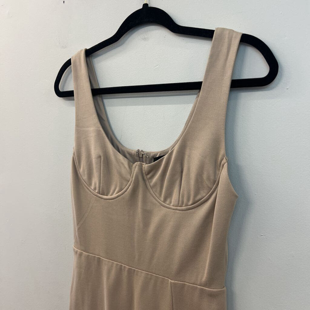 Kittenish Light Brown Corset Top Fitted Midi Dress Medium