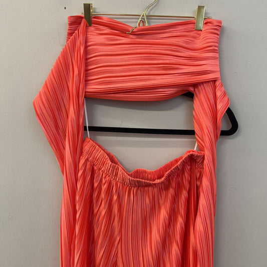 Hello Molly Coral Silky Pleated Convertible Wrap Top/ Pants Set Medium