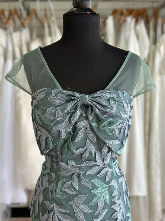 JS Collection Green/ Purple Embroidered Leaf Print Short Formal Dress 6