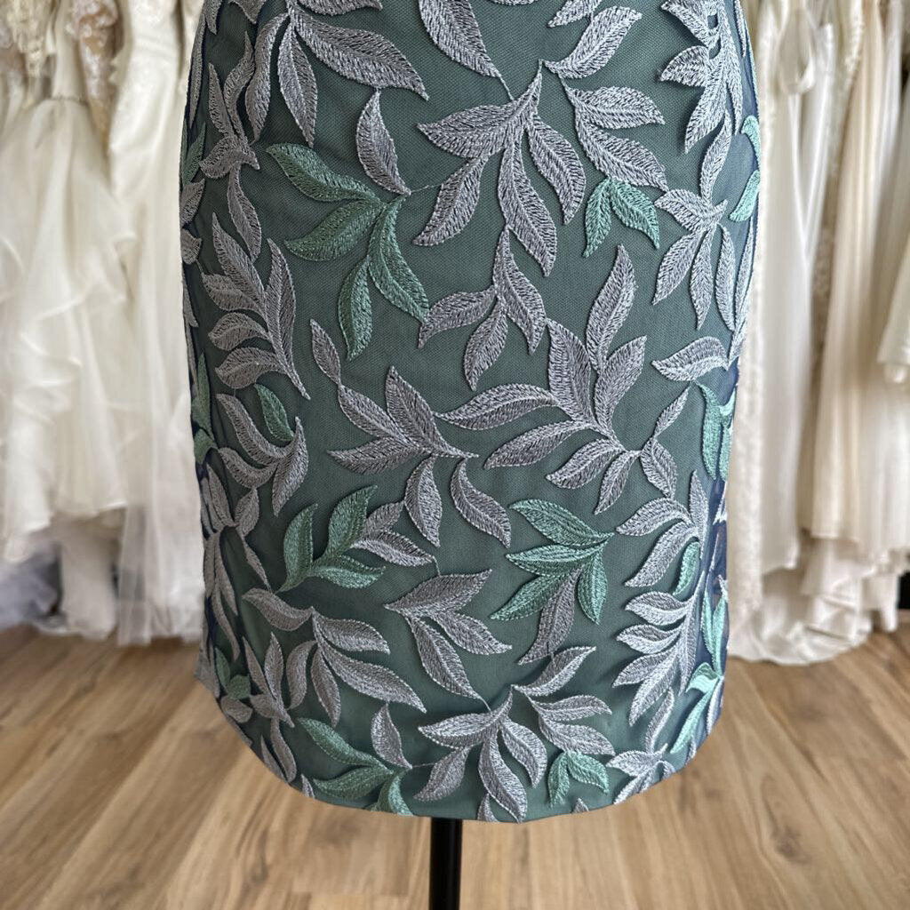 JS Collection Green/ Purple Embroidered Leaf Print Short Formal Dress 6