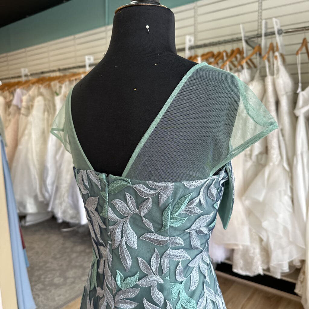 JS Collection Green/ Purple Embroidered Leaf Print Short Formal Dress 6