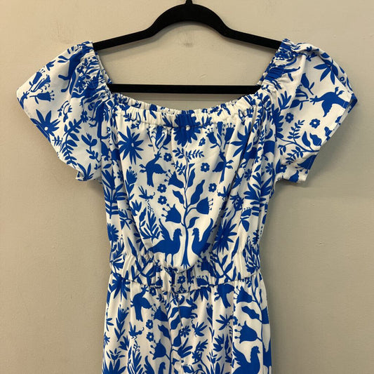 Wayward Fancies White/ Blue Print Short Flutter Sleeve Jumpsuit Small