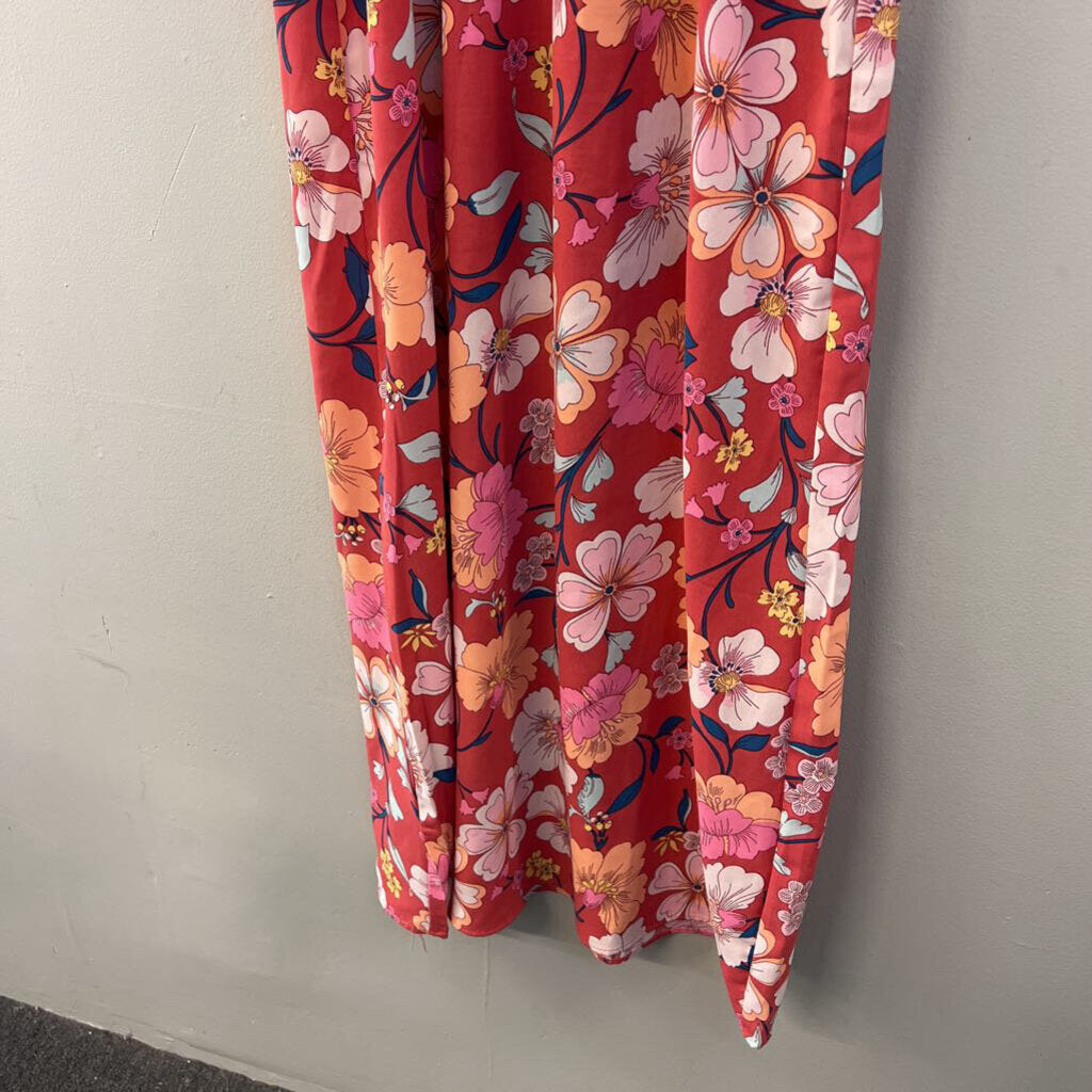Monteau Orange/ Multi Flower Print Maxi Dress Small