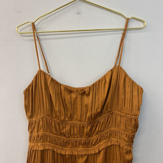 Anthropologie Copper Silky Pleated Tiered Maxi Dress 14