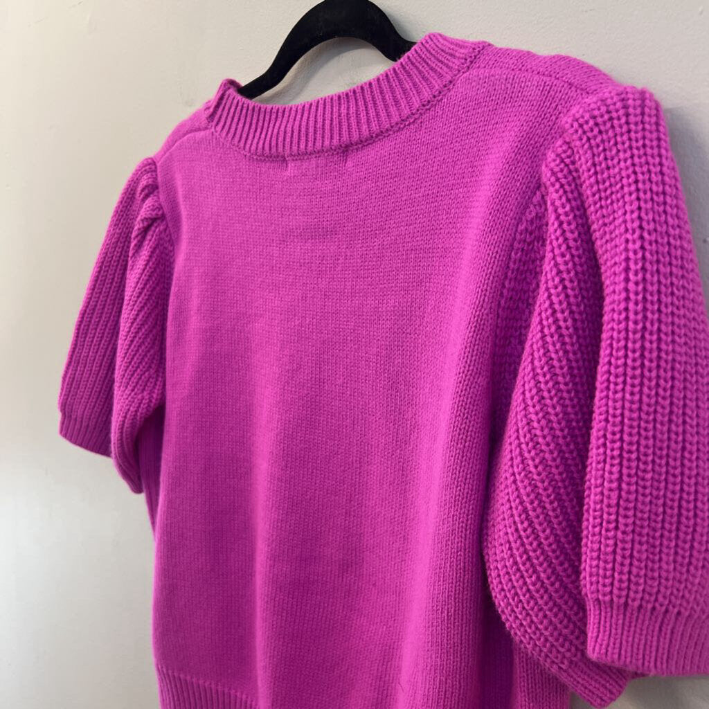 Ces Femme Pink Heart Knit Short Sleeve Sweater Top Medium
