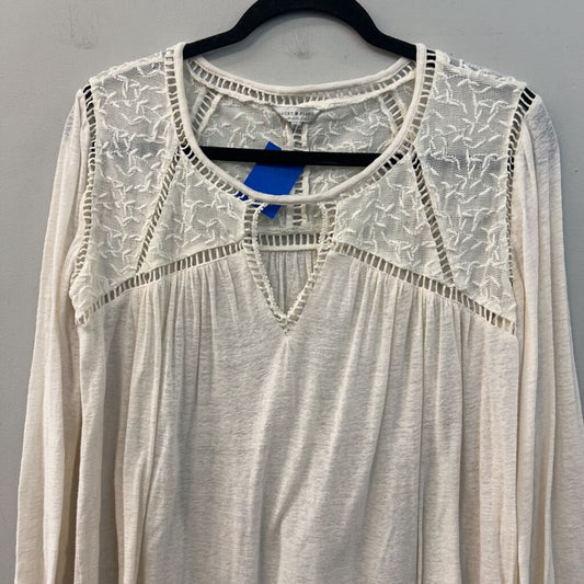 Lucky Brand Cream Embroidered Top Long Sleeve Top Medium