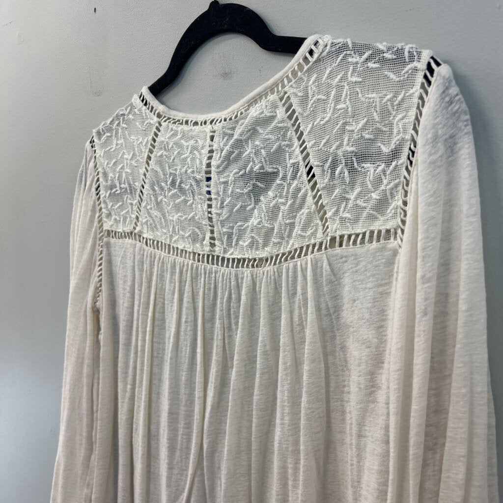 Lucky Brand Cream Embroidered Top Long Sleeve Top Medium