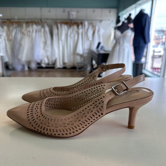 Antonio Melani Beige Laser Cutout Leather Slingback Pump Heels 7.5