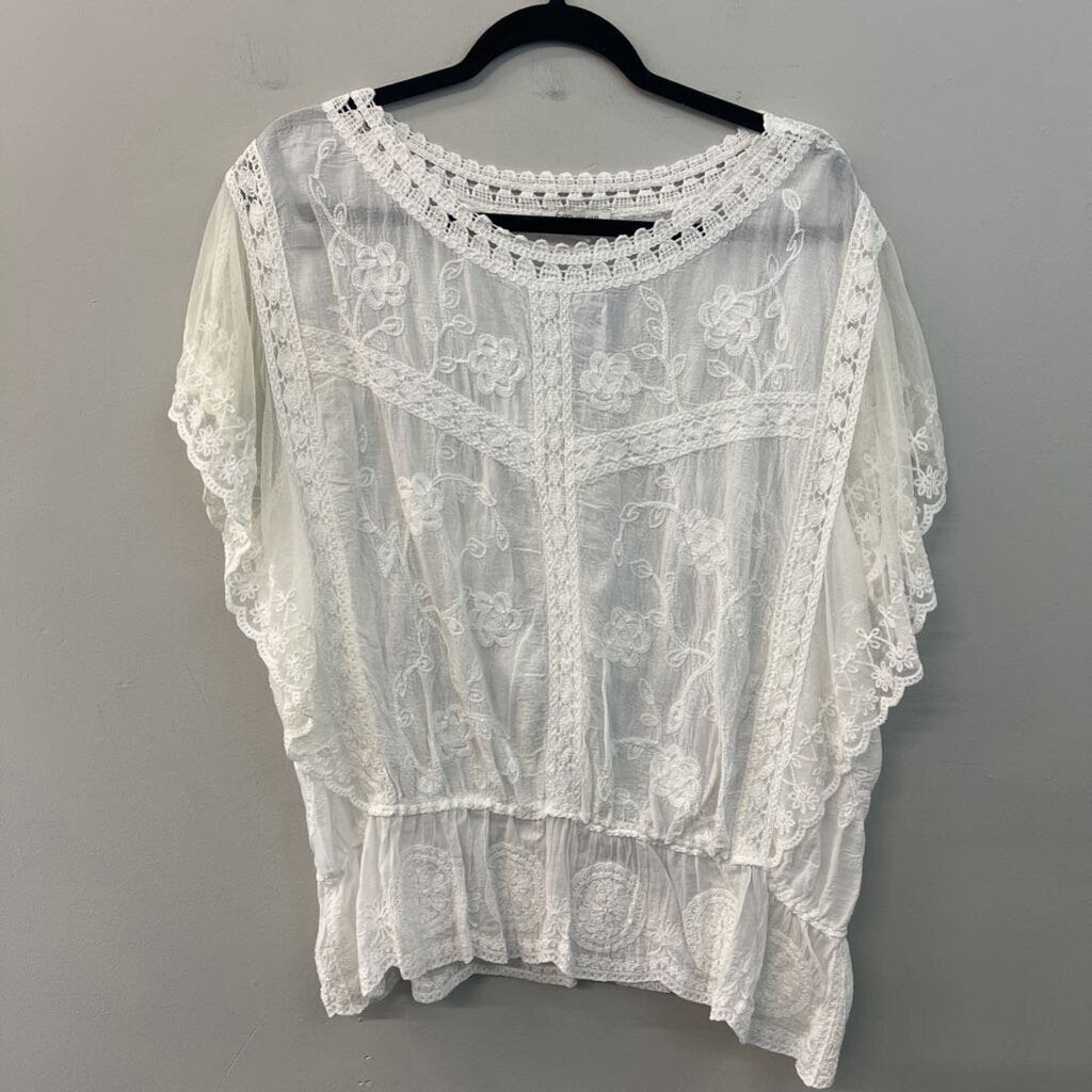 White Embroidered Lace Short Sleeve Top 18/20