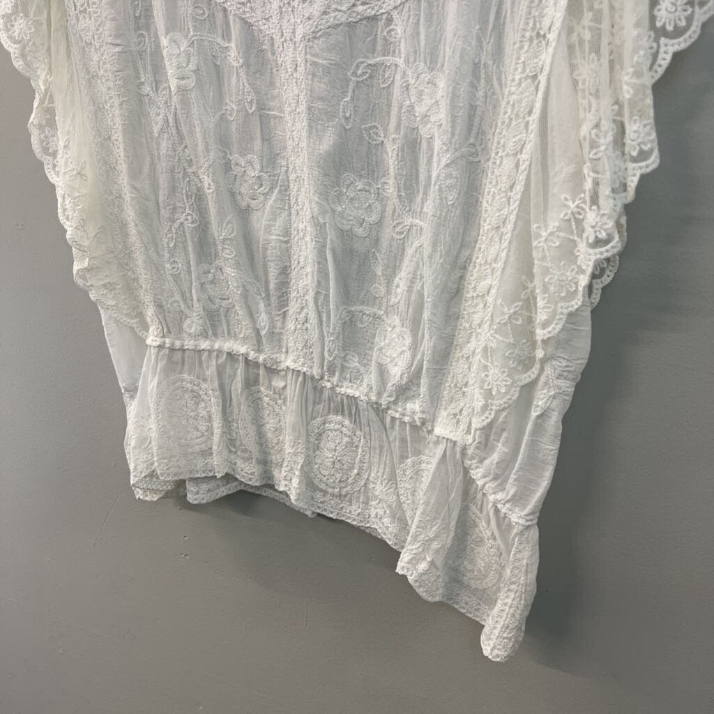 White Embroidered Lace Short Sleeve Top 18/20