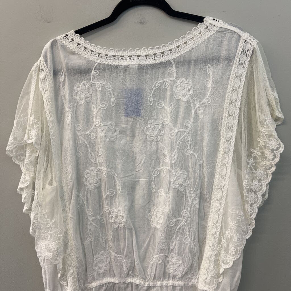 White Embroidered Lace Short Sleeve Top 18/20